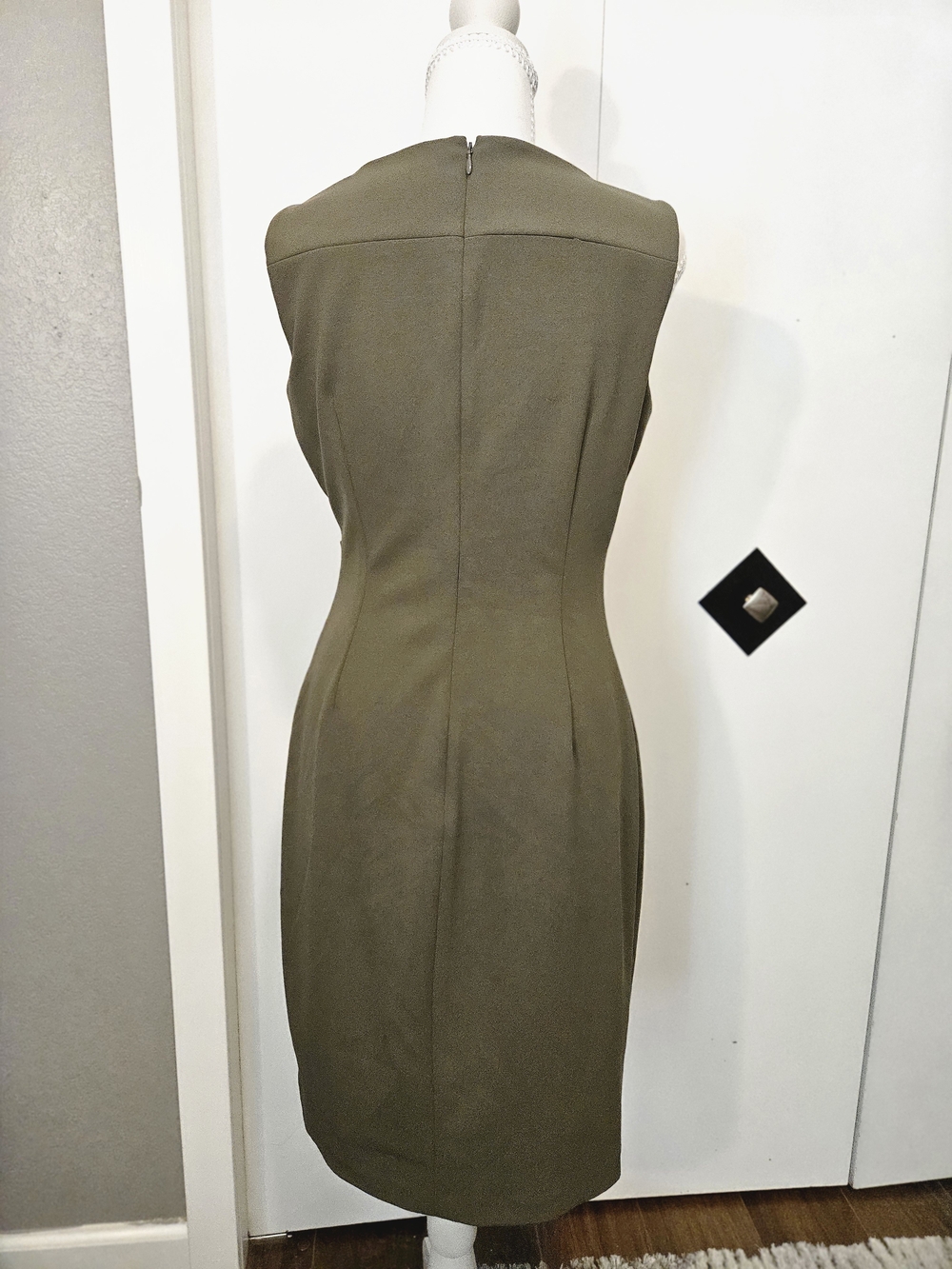 Calvin Klein Olive Green Draped Pleat Midi Sheath Dress - Picture 3 of 4